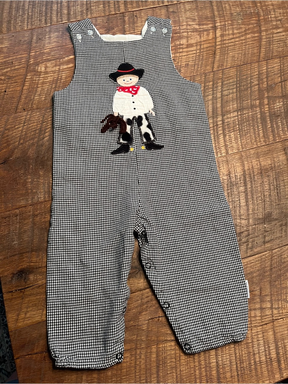 The Bailey Boys Houndstooth Overalls with Cowboy Applique